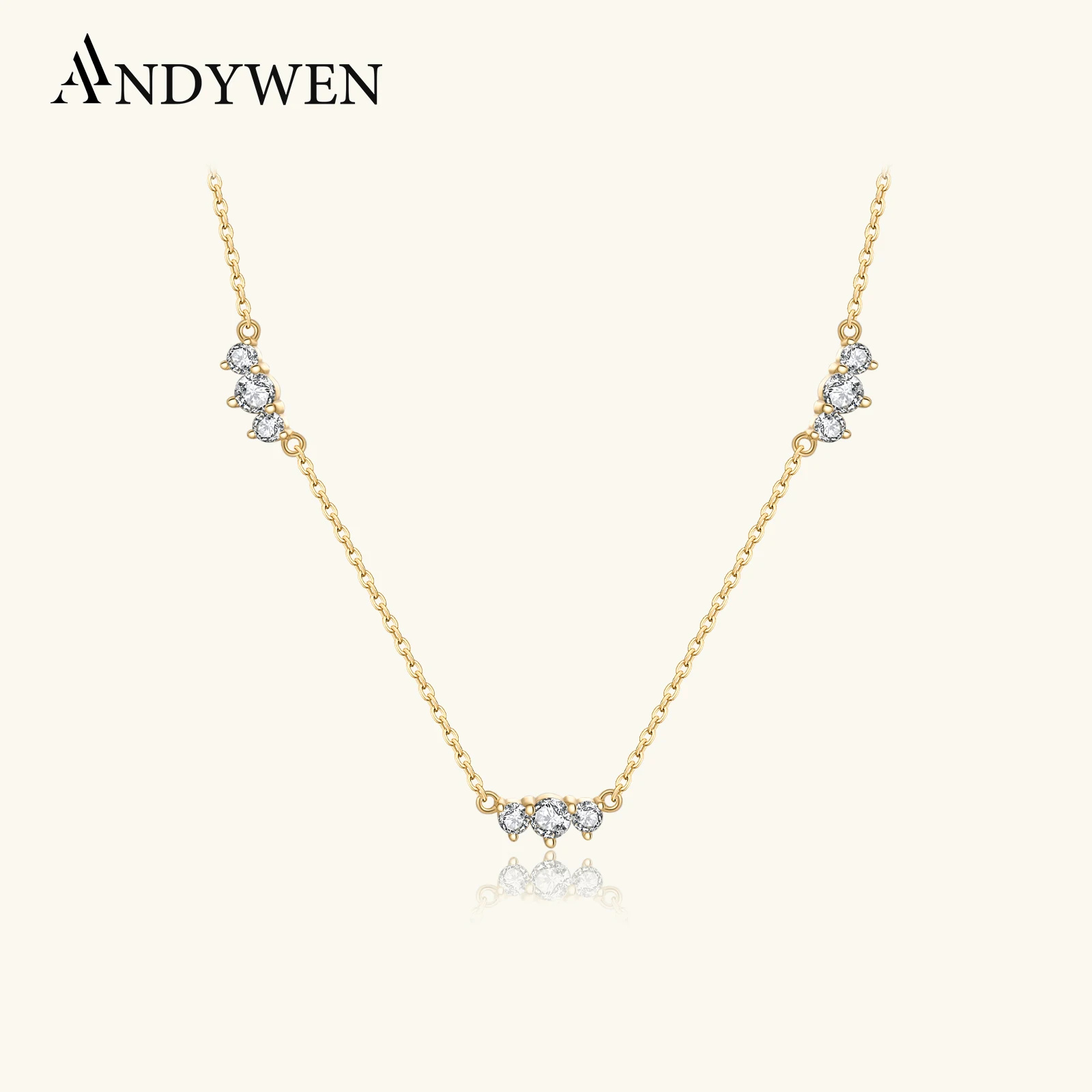 

ANDYWEN 925 Sterling Silver Gold Three CZ Zircon Charm Chain Pendant Crystal Long Choker Necklace 2025 Women Jewelry