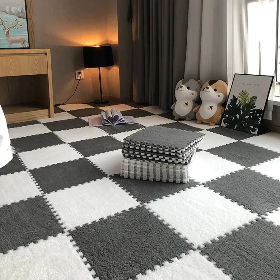 30x30cm pluche puzzel schuim vloermat creatieve mode tapijt vierkant in elkaar grijpende tapijt pluizige karpetten