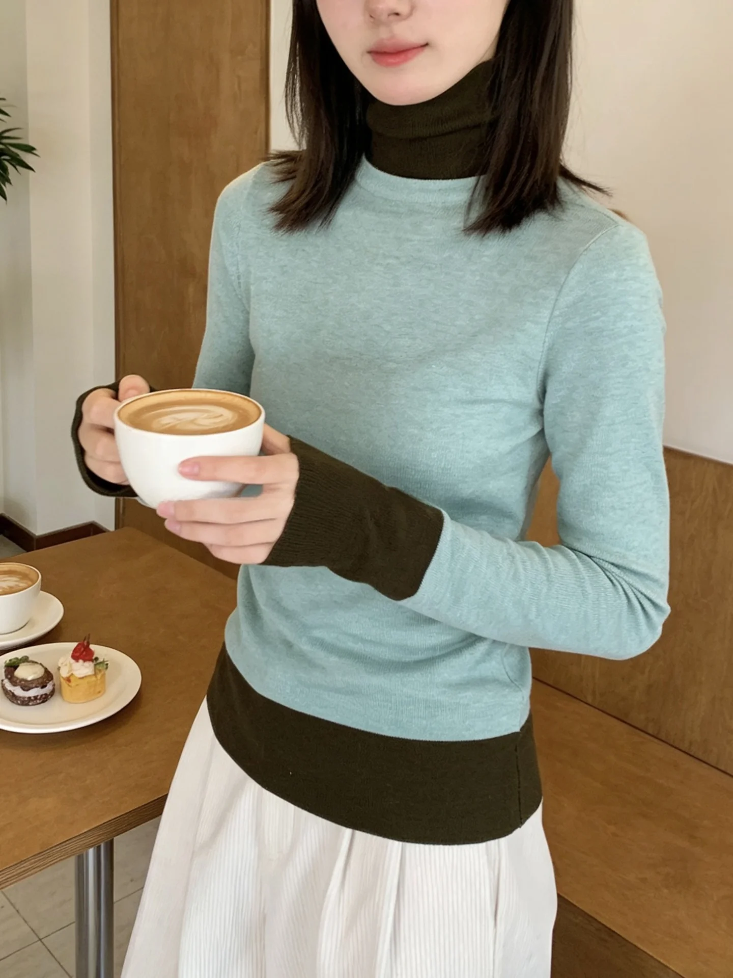 

Faionable High Ne Color Blo Вязаная основа irt Женская верхняя одежда для похудения Внутренняя одинаковая повседневная мягкая смесь полиэстера