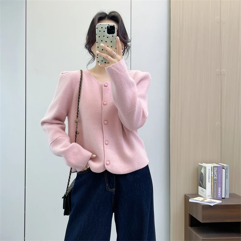 เสื้อสเวตเตอร์ถักไหมพรมแบบลำลอง แขนยาว ทรงหลวม สไตล์คาร์ดิแกนเปิดหน้า สำหรับผู้หญิง แฟชั่นฤดูใบไม้ร่วงและฤดูหนาว แบรนด์ Huige