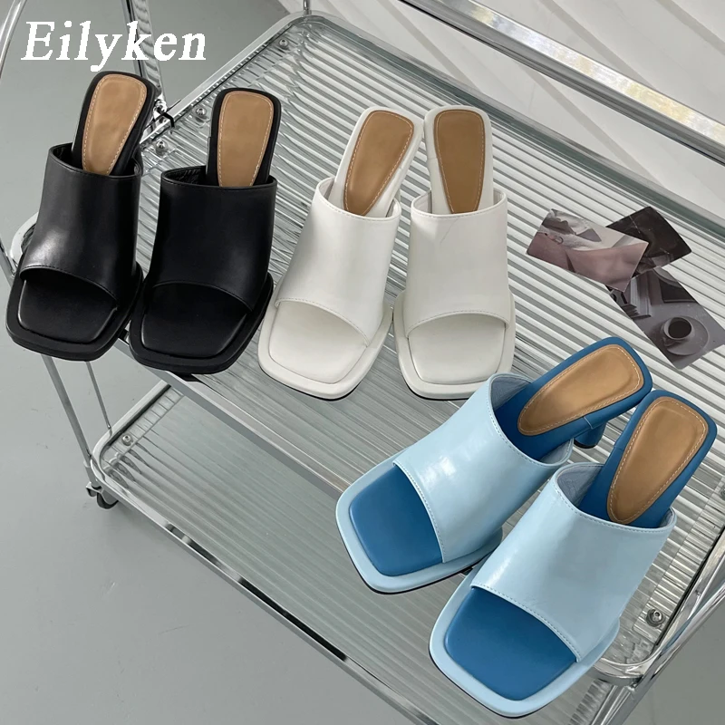 Eilyken Summer Women Slipper Fashion Platform Square Toe High Heel Ladies High Quality Slides Outdoor Dress Party Sandals