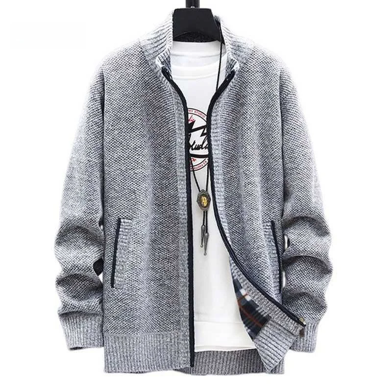 

Мужской вязаный кардиган GLM на молнии с флисовой подкладкой, утепленный, с длинными рукавами, воротником-стойкой, не деформируется, для прогулок