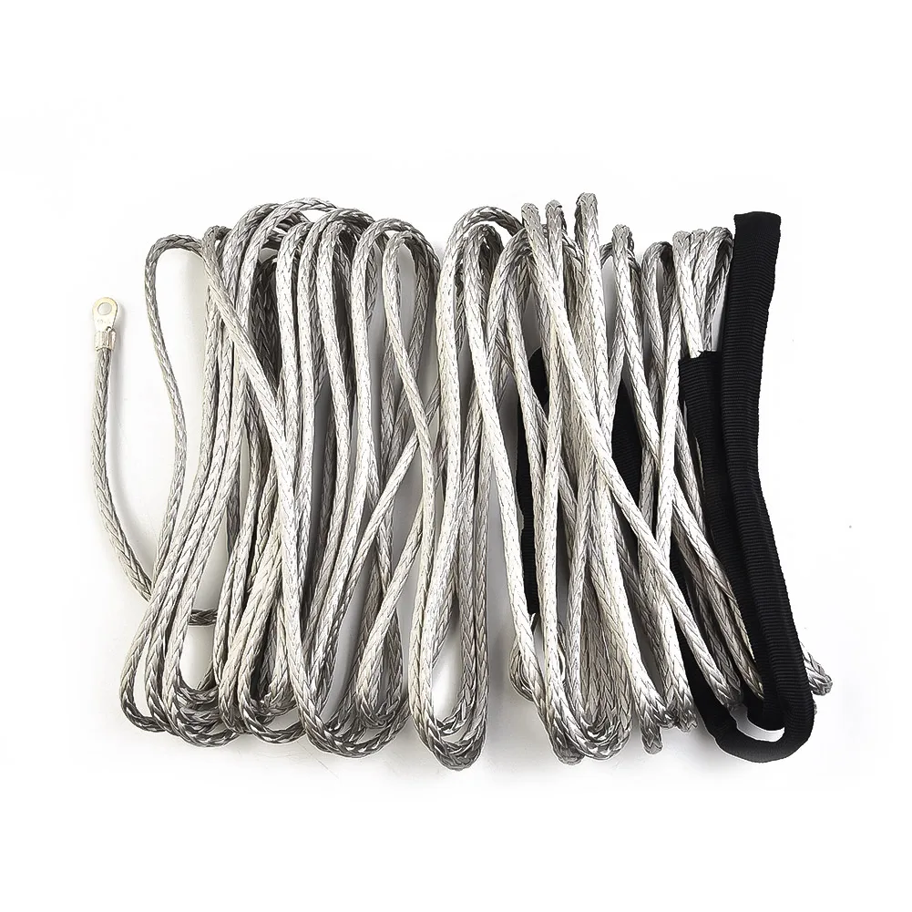 15M Winch Rope ATV UTV High Strength Synthetic Winch Line Cable Rope Tow Cord With Sheath Gray Applicable To Most Cars, SUV, ATV