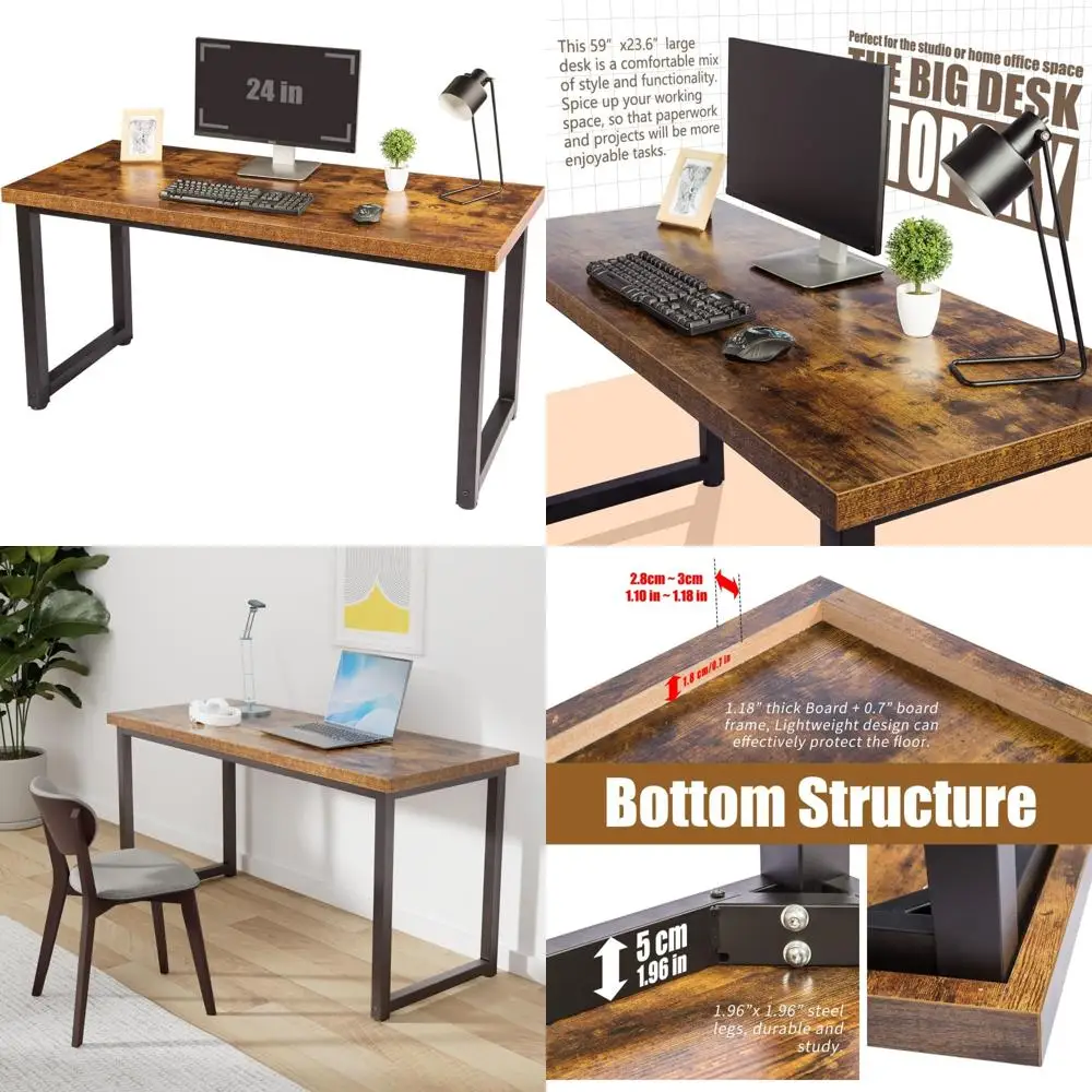 

Large 59-inch Thick Rustic Brown Computer Desk for Office Use