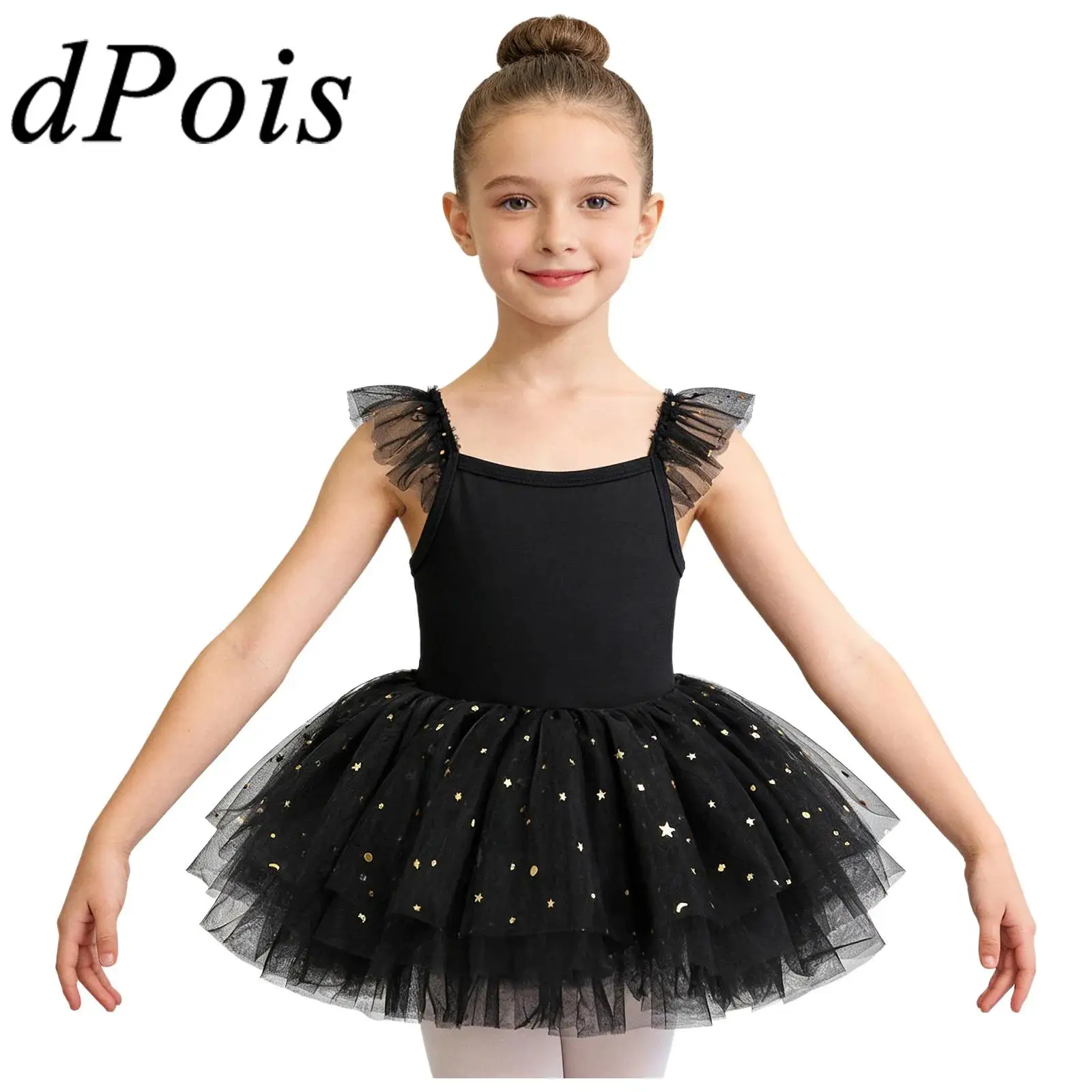 

Kids Girls Tutu Shiny Sequins Ballerina Dresses Tulle Dance Dress Childs Ruffled Sleeves Ballet Practice Performance Costume