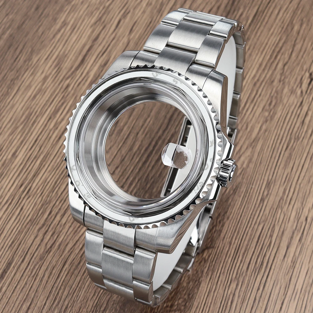 40mm SUB/Gmt Watch Case Steel Bracelet Sapphire Glass For NH35 NH34 NH36 Miyota 8215 ETA 2824 Movements 28.5mm Dial Slide Buckle