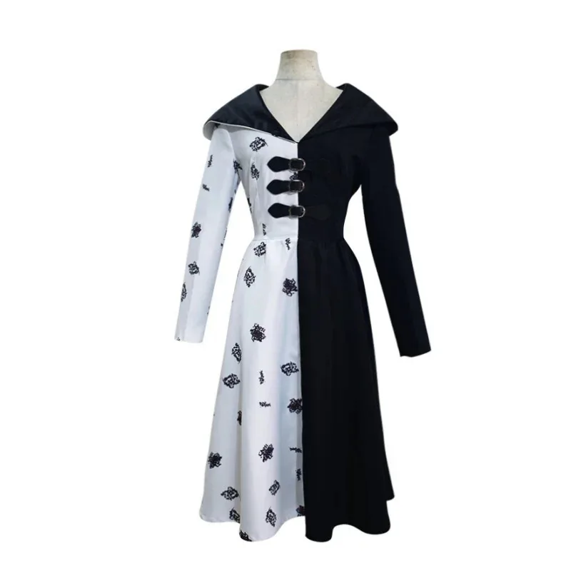 

De Girls Women Evil Madame Cruella De Vil Cosplay Black White Maid Dress Wig Halloween Party Costumeb;4.f'7;j,3'