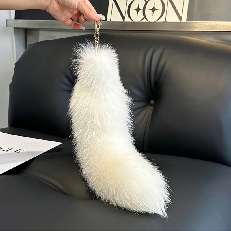 Hot Sale Fashion Fox Tail Keychain Wolf Tail Fur Tassel Bag Tag Black And Brown Pom Pom Charm Keyring Holder Strap Chain Gifts