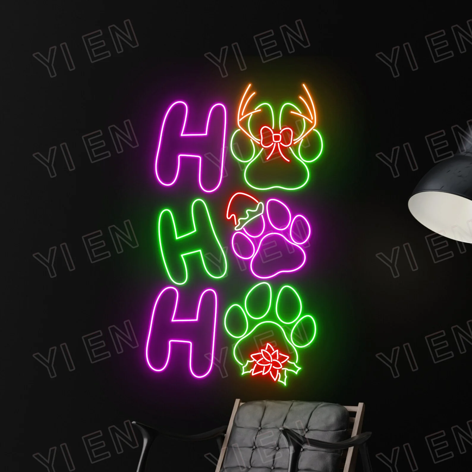 HoHoHo Paw Dog Neon Sign, Ho Ho Ho Christmas Led Sign, Merry Christmas Neon Light, Christmas Decor Wall Led Neon Sign, Christmas