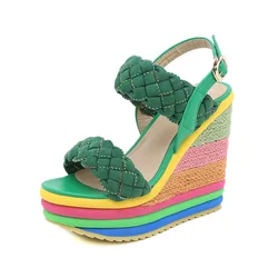 Plus Size 34-43 Shoes for Women Summer 2024 Rainbow Wedge Sandals Open Toe Sandalias Platform High Heel Casual Roman Women Shoes