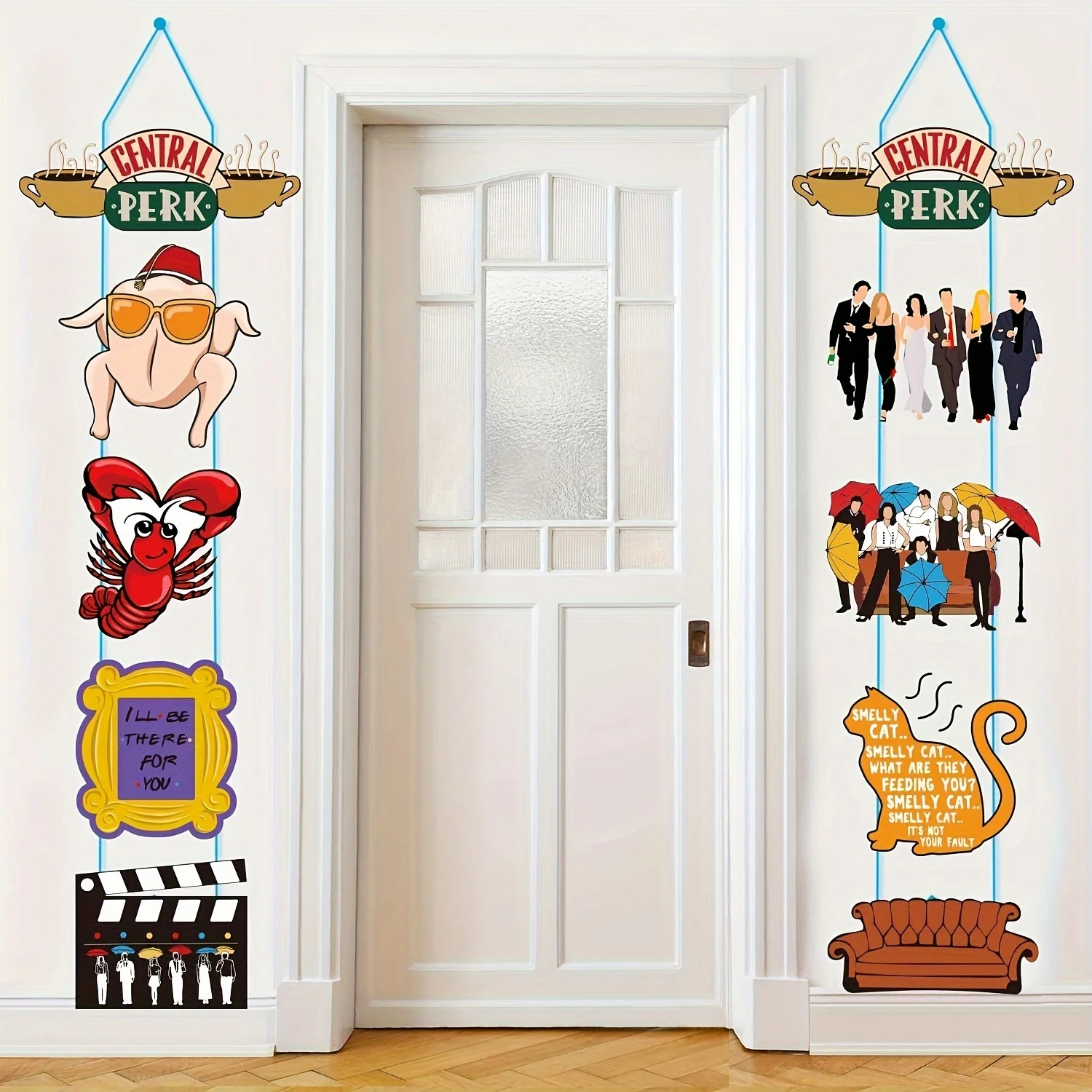 Decoraciones de fiesta temáticas de amigos, letrero de porche, pancarta colgante, decoraciones de pared de amigos para interiores y exteriores, mercancía de amigos