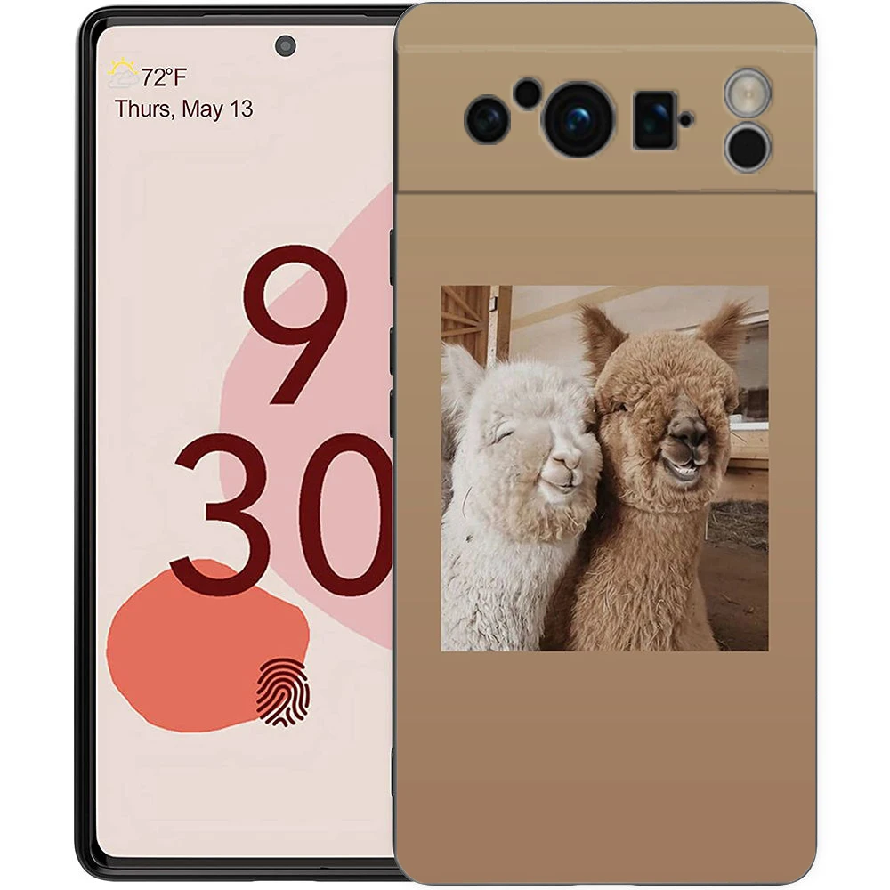 Phone Case For Google Pixel 8 7 6 Pro 8A 7A 6A TPU Shell Soft Silicone Shockproof Black Cover Kawaii Alpaca lovely