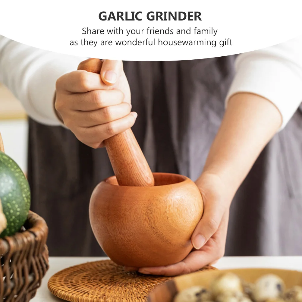 

1 set 1 Set Wooden Garlic Pestle Kit For Crushing Spices Herbs Grinding Tool Kitchen Mortar With Stable Base Log Color
