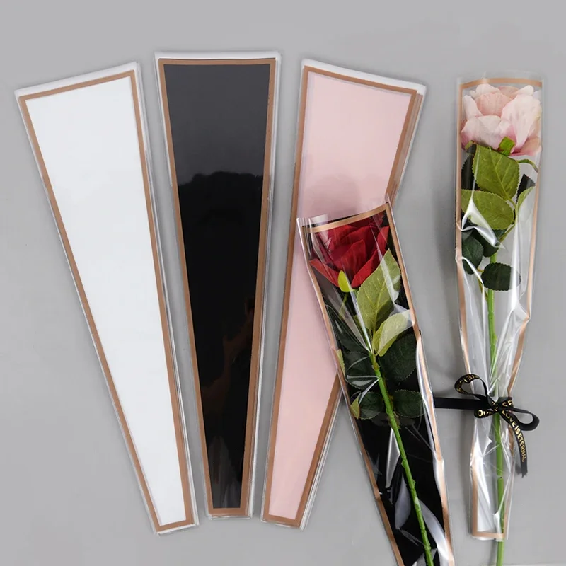 

50Pcs Single Rose Flower Wrapping Bag Clear Floral Bouquet Packaging Bags for Valentines Day Wedding Party Gift Decoration Cajas