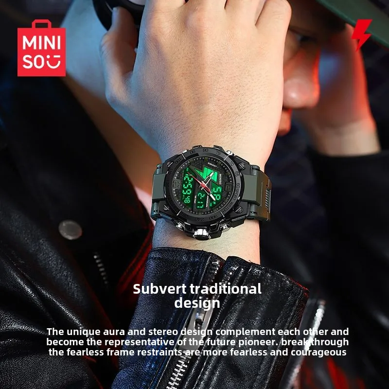 Miniso Original Youth Electronic Watch Student Waterproof Luminous Multi-functional Men's Watches