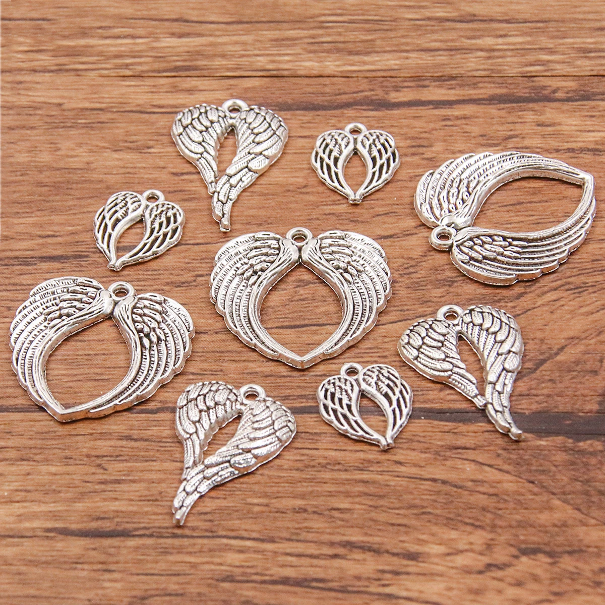 20Pcs 3 Style Mix Size Zinc Alloy Hollow Heart Wing Charm Jewelry DIY Christmas Wedding Pendant Necklace Accessories