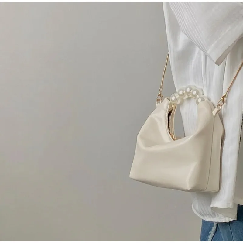 Pearl Handle Women Small Clutch Handbags Fashion Chain Female Shoulder Messenger Bag Solid Color Ladies Hobos Tote Purse Bag