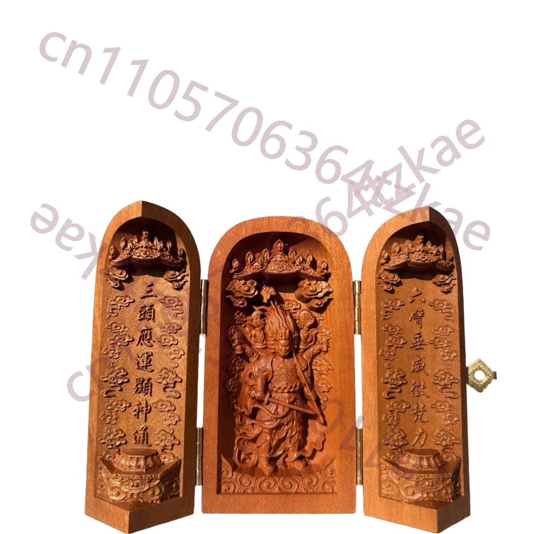 Hand-Carved Jujube Wood Tian Peng Marshal Shrine Box - 3.9