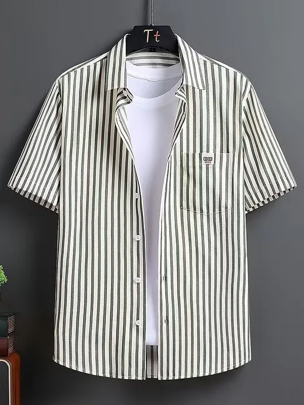 

Летняя тонкая ледяная шелковая полоска ort Sve irt Мужская корейская облегающая одежда без железа, устойчивая к морщинам irt Youth Faion St...