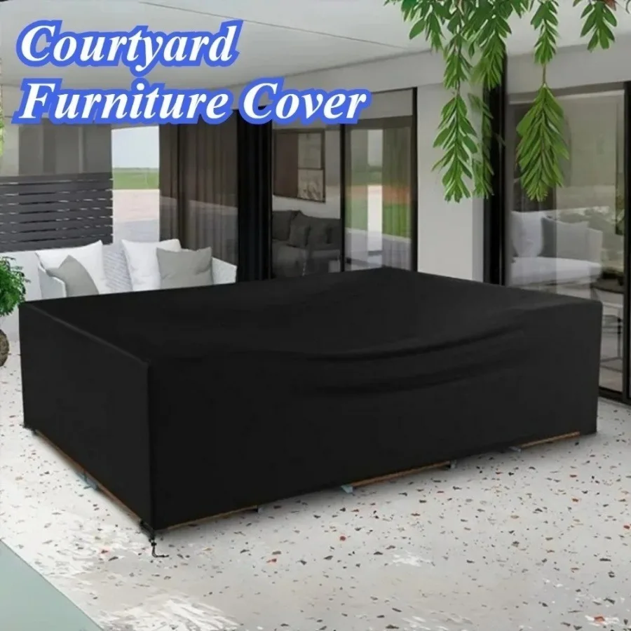 Capa para móveis de mesa de pátio de vários tamanhos, material 210D, com fecho de cordão, adequada para mesas de piquenique, cadeiras e sofás