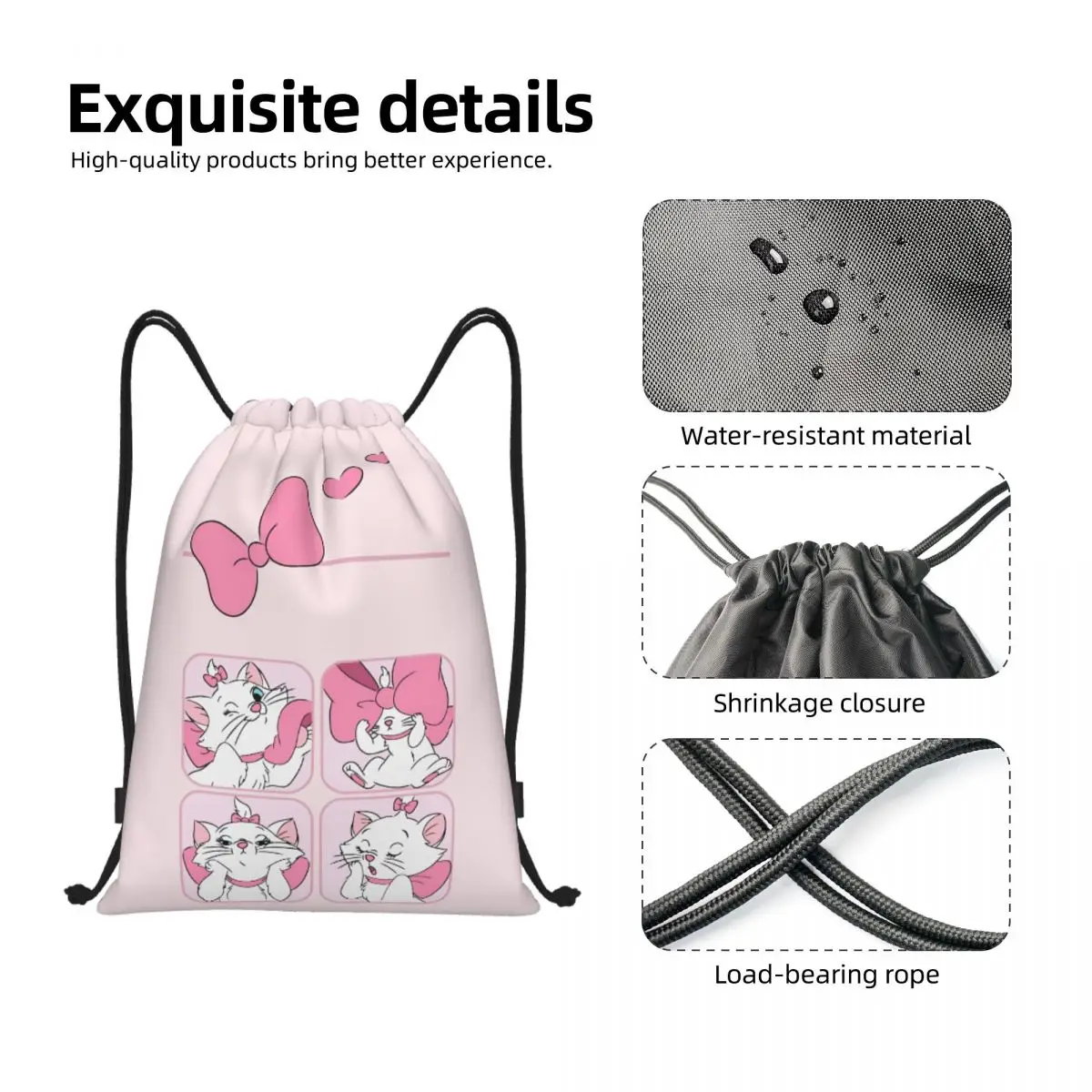 Benutzer definierte Anime Kordel zug Taschen Frauen Männer leichte Marie Cat Sport Gym Aufbewahrung rucksack