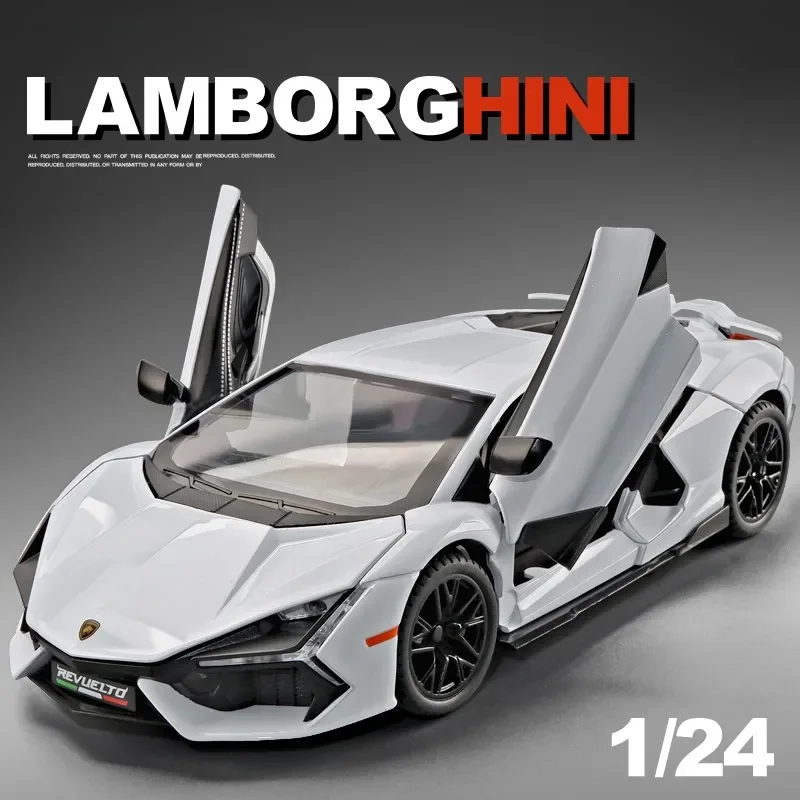 Simualtion 1/24 Lamborghini Revuelto Supercar Ally Car Model With Sound Light Collection Miniature Voiture Boy Gift Birthday