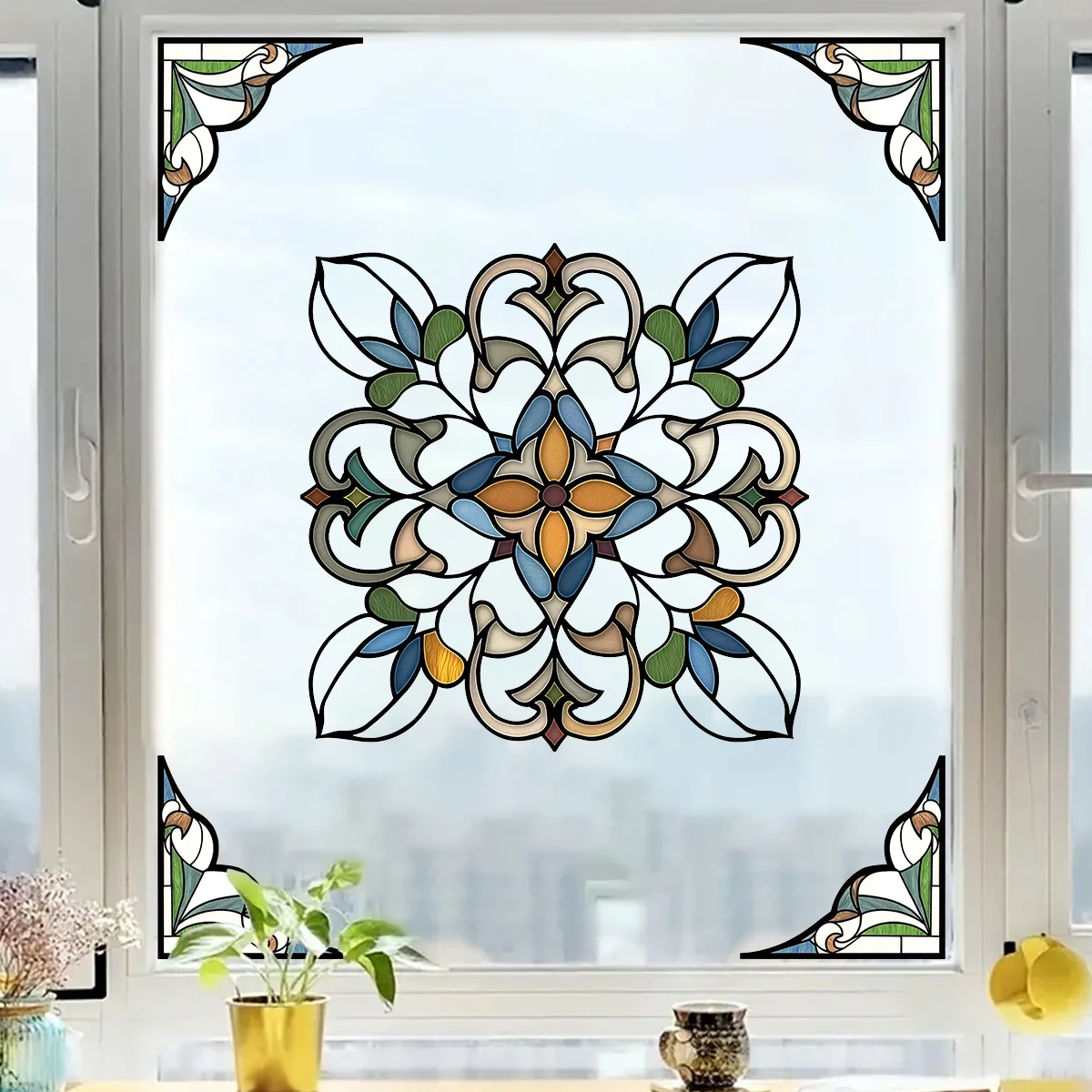1pcs PVC Double Sided Visibility Windows Stickers Decoration for Living Room Decor Moroccan Style Geometric Glass Decals