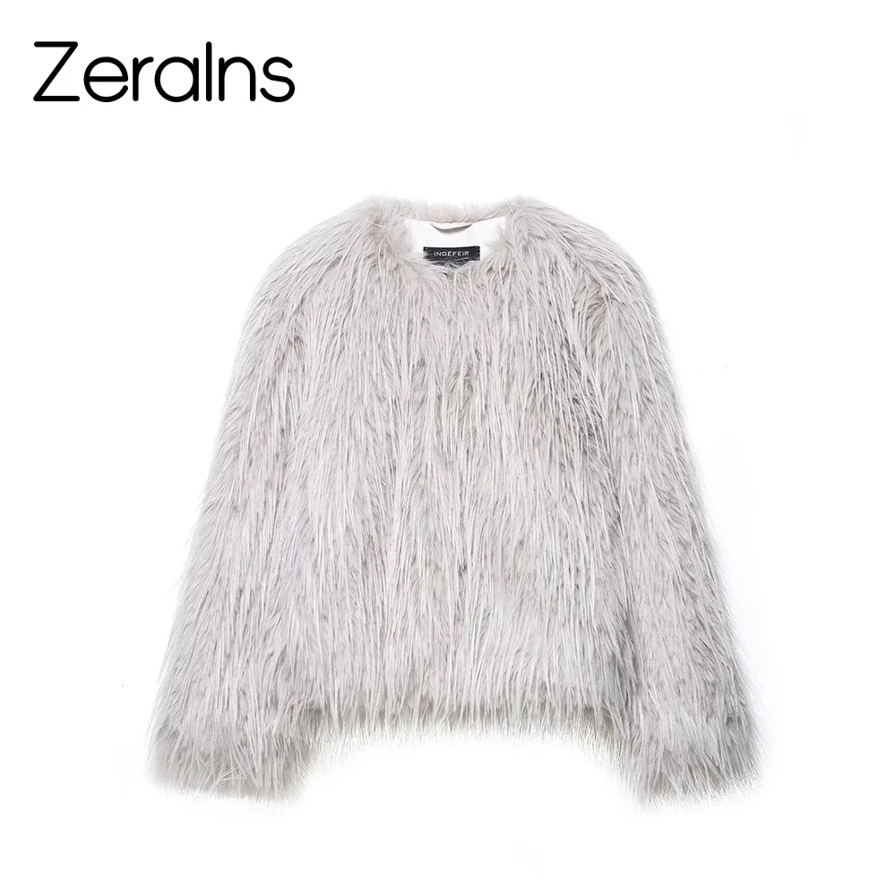 

ZERAINS New fashionable and versatile European and American style slimming top with faux fur in stock