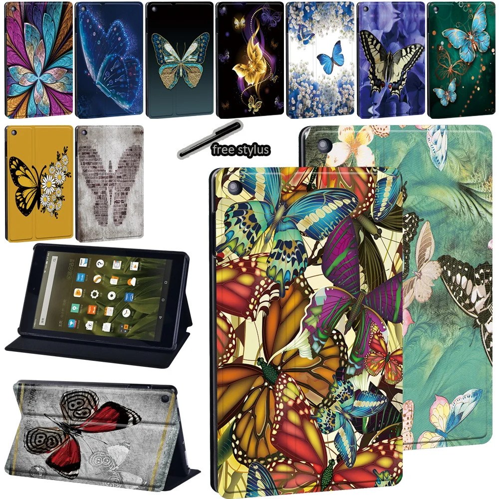 

Tablet Case For Amazon Fire 7 (5/7/9th)/Fire HD 8 (6/7/8th) PU Leather Stand Cover For Fire HD 10 (5/7/9th) Print Pattern Case