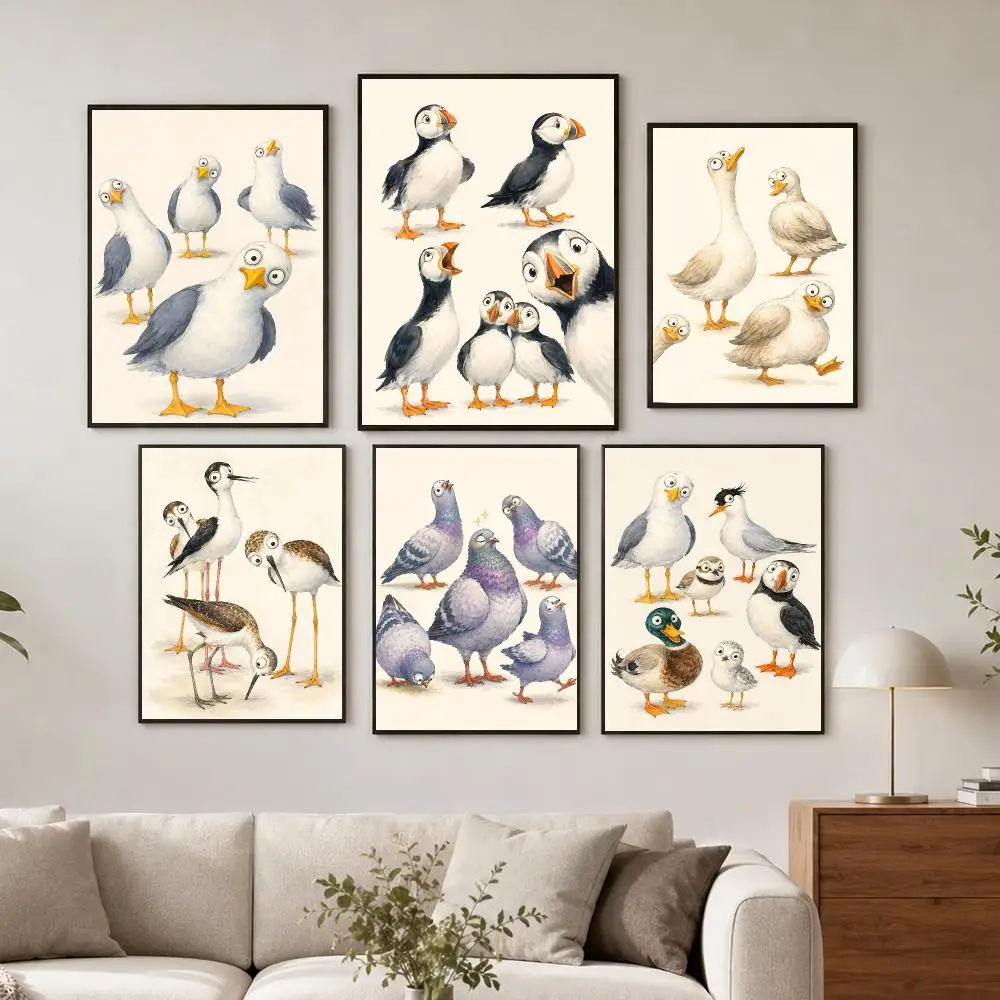 Curious Coastal Birds Poster Wall Decor Self-Adhesive Aesthetic Modern Vibe Stylish Gift Friends Using Living Room Bedroom