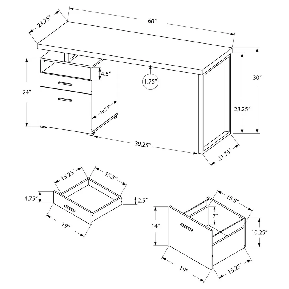 Compact Computer Desk with Storage Drawers Home Office 60 Inch White Laminate Workstation Sturdy Metal Frame