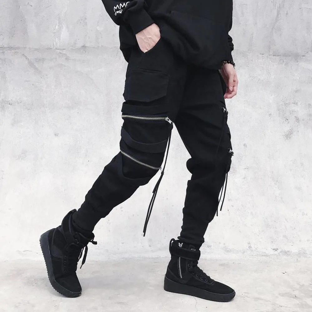 Cargo Pants Hip Hop Joggers Men Loose Harem Pants Multi-pocket Ribbon Men\'s Pants Trousers Casual Streetwear Sport Pants for Men