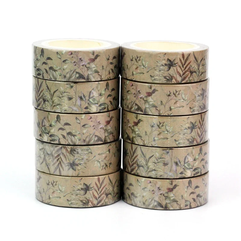 

Bulk 10pcs/Lot Decor Vintage Branches Leaves on Kraft Background Washi Tapes for Journaling Masking Tape Kawaii Papeleria