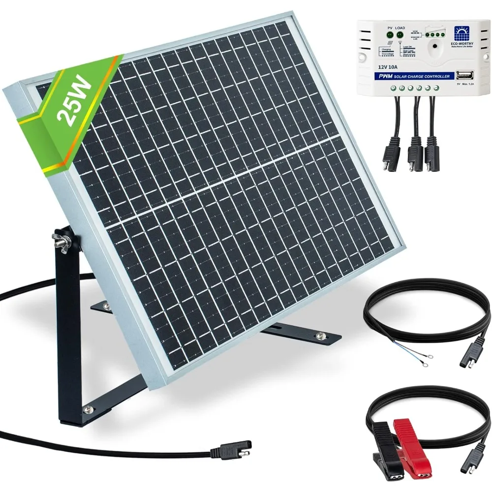 ECO-WORTHY 25 Watts 12V Off Grid Solar Panel Kit Solar Battery Trickle Charger Maintainer: Waterproof 25W Solar Panel