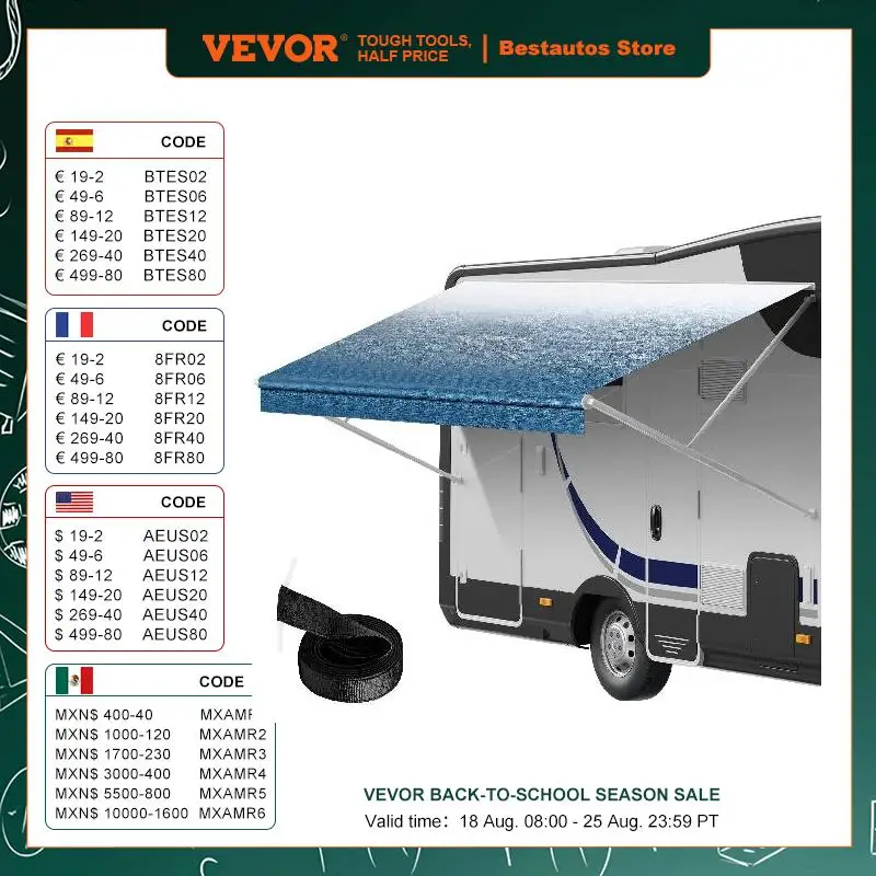 VEVOR RV Awning Fabric Replacement Heavy Duty 3-Ply 16oz PVC Waterproof & UV Protection  Outdoor Canopy for RV Trailer Motorhome