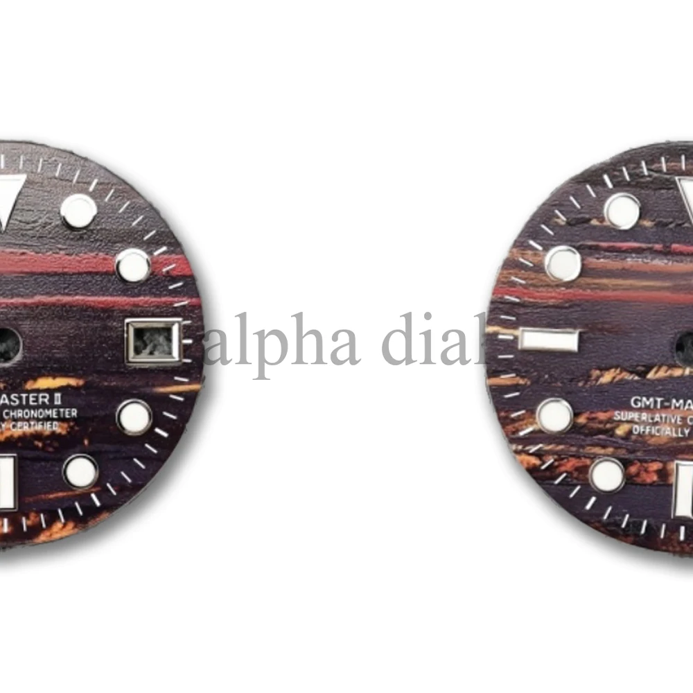 Циферблат часов GMT Tiger Iron Volcano Rock Magma, 28,5 мм, подходит для Seiko NH35/34, автоматический механизм Bgw9, корпус Blue Lume, детали мода Циферблат часов GMT Tiger Iron Volcano Rock Magma, 28,5 мм, подходит для Seiko NH35/34, автоматический механизм Bgw9, корпус Blue Lume, детали мода