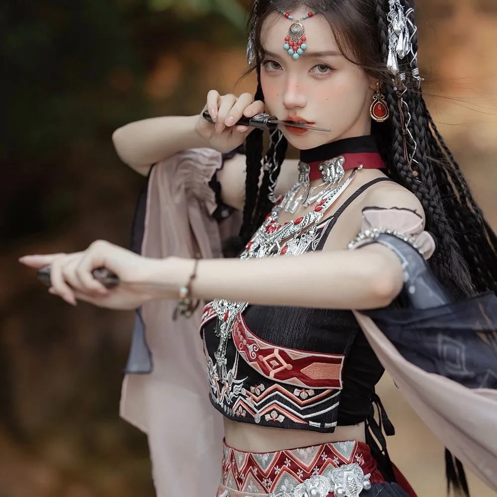 Women's Han Chinese Clothing Minority Ethnic Clothes Miao' S Hani Dancing Dress Exotic Style Costume Adult Miao