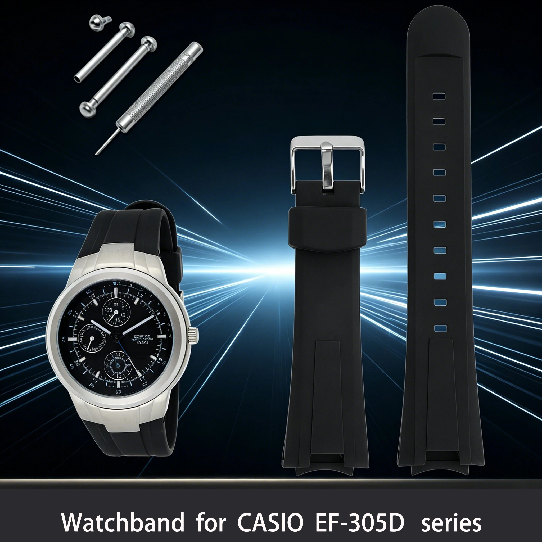 Correa de reloj deportiva de silicona para la serie CASIO EF-305D con interfaz dedicada, accesorios de correa de reloj de caucho negro mate