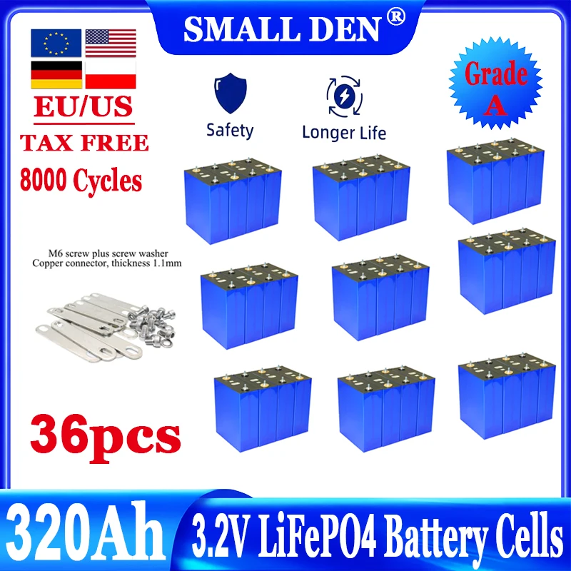 

36pcs 320Ah 8000 cycle LiFePO4 3.2V rechargeable battery, suitable for DIY 12V 24V 48V caravan marine solar energy system no tax