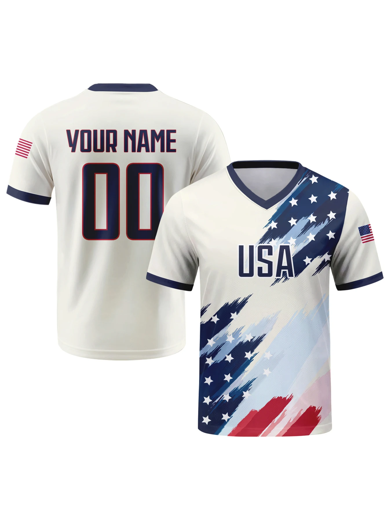 

Personalized USA Soccer Jersey Custom Name Number Breathable V-neck Football Team Shirt for Men Youth Women