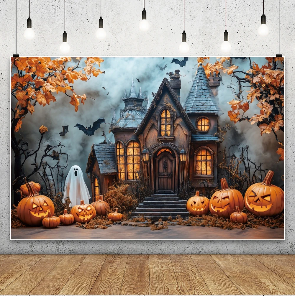 زينة الهالوين 2025 خلفية صورة قلعة اليقطين شبح شبكة العنكبوت استحمام الطفل عطلة الأسرة حفلة التصوير خلفية