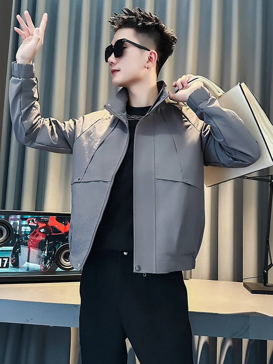 

Thiened Cotton Stand Collar Men's Jaet Warmth Faionable Autumn Winter Outerwear Zipper Decoration Casual Sle Polyeste...