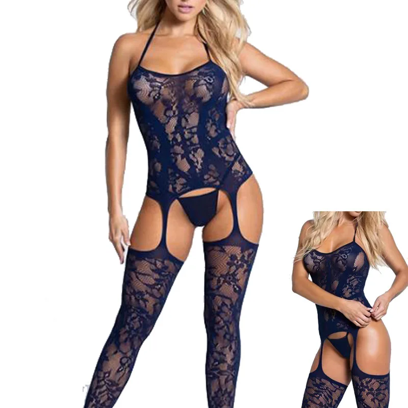 

Mesh Tights Hosiery Sexy Fishnet Body Stockings With Garters Set Erotic Lingerie Crotchless Pantyhose Women Floral Print Tights