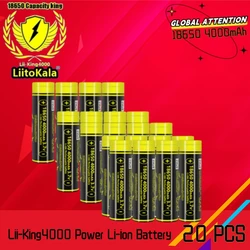 20pcs LiitoKala Lii-King4000 3.7v 18650 4000mAh Lithium Rechargeable Batteries Continuous Discharge 12A For Drone Power Tools