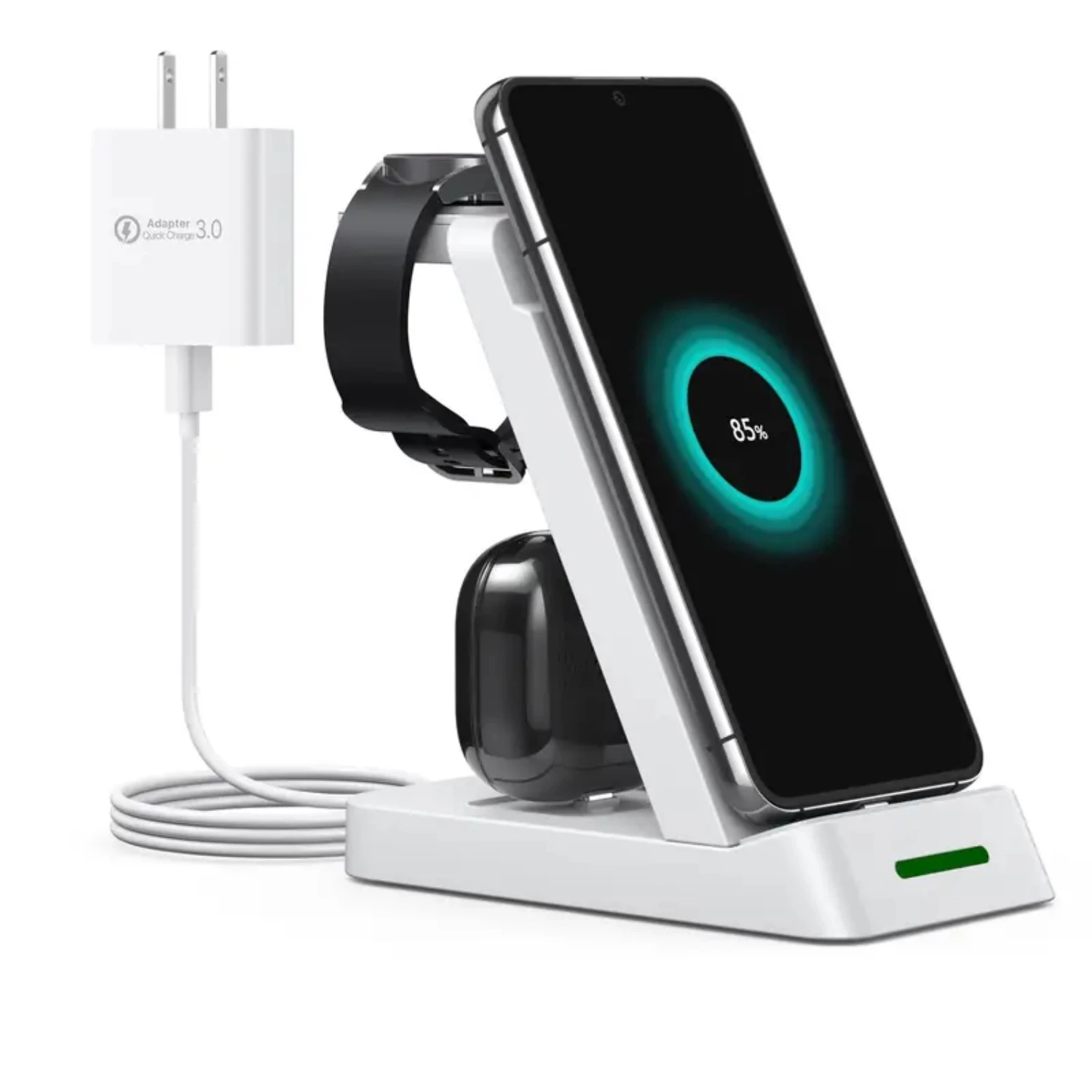 Ultimate Efficient and Quick Multifunctional 3-In-1 Wireless Charger Station with QC3.0 Adaptor for iPhone, iWatch, and AirPods