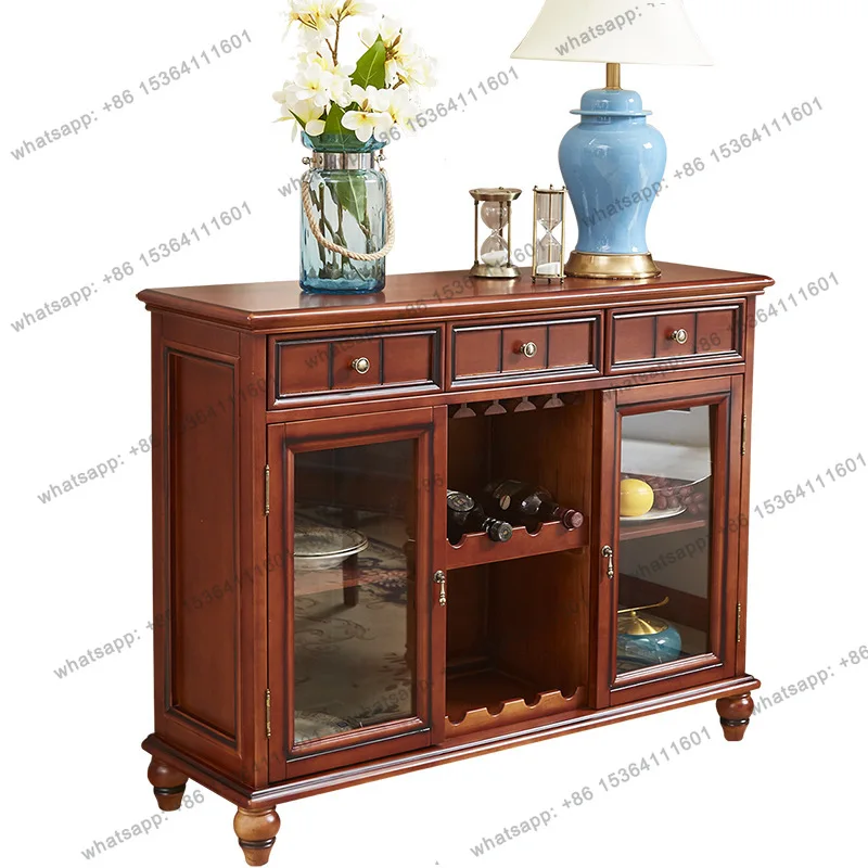 Customizable American Solid Wood Dining Side Cabinet Rural Tea Three-door Furniture Storage Three-drawer Cabinet