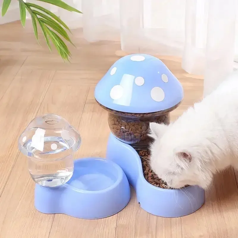 New Cat Pet Automatic Feeder Water Dispenser Cute Mushroom Large Capacity Food Container Pet Bowl Water Storage Device supplies