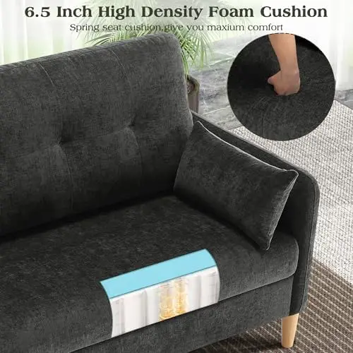 Piccolo divano a due posti, comodo divano in tessuto ciniglia per piccoli spazi, appartamento, dormitorio con fodera per cuscino rimovibile