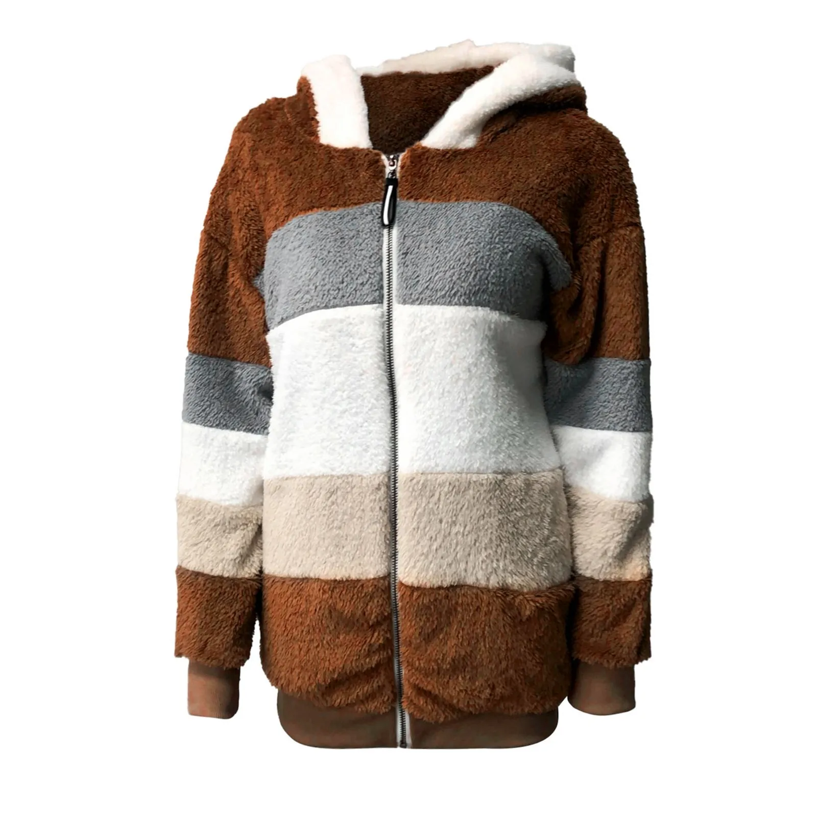 Herbst Winter Outdoor-Fleecejacke mit Kapuze für Damen, lockere Passform, warm, Plüsch, mit Reißverschluss, Freizeitjacken, Windjacke ohne Kapuze, Oberbekleidung