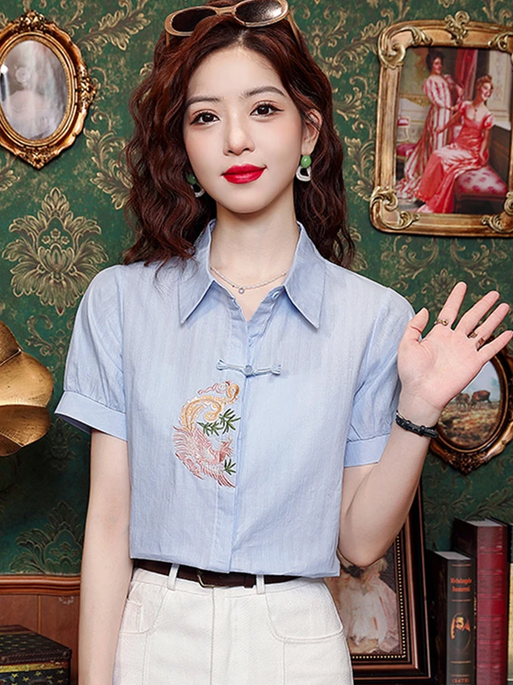 

Ladies Pure Cotton ort Sve Collar Base irt Wind Single Button Summer New Sle Korean Loose Fit irt